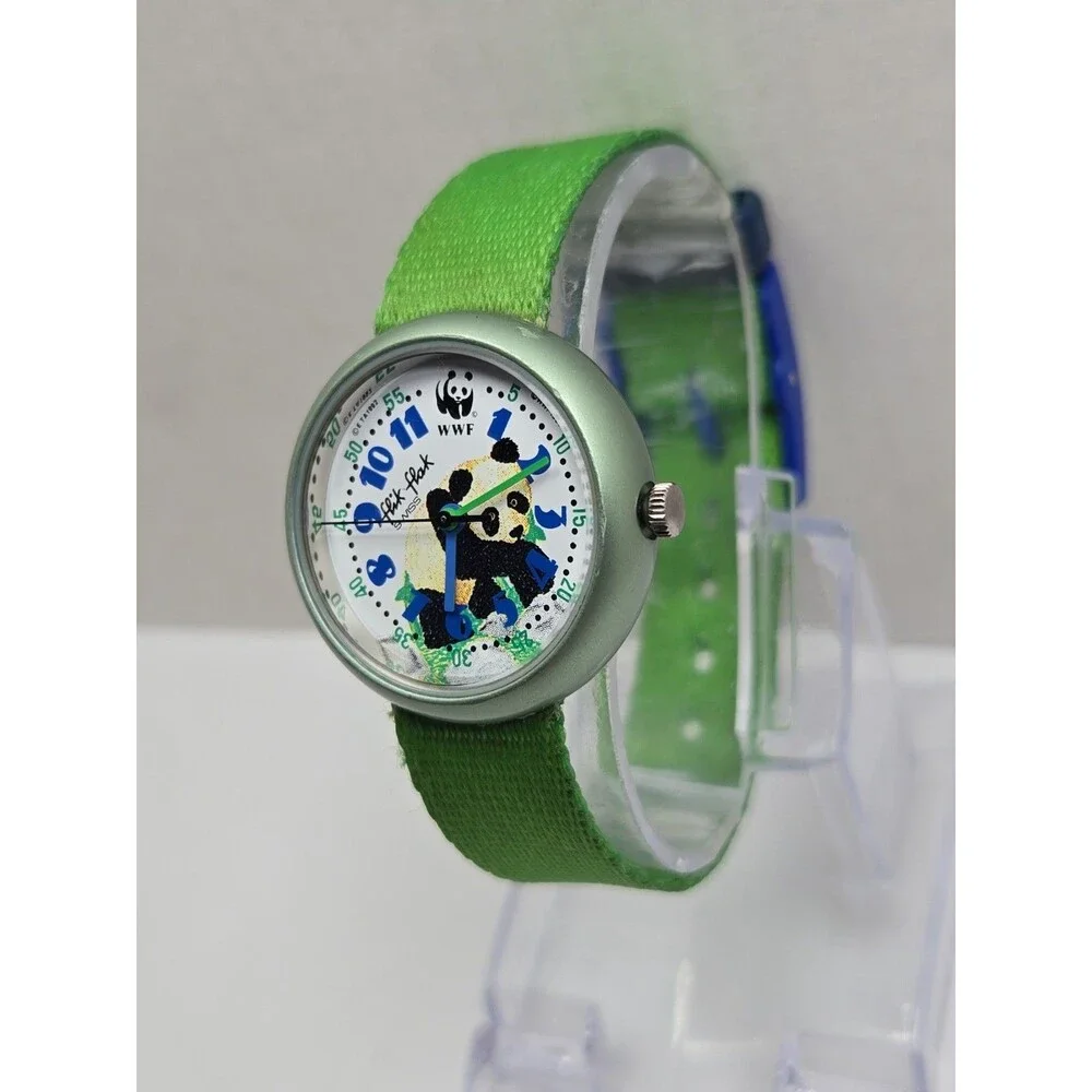 Vintage 1992 Flik Flak by Swatch WWF Panda Swiss Kids Watch Rare New Battery